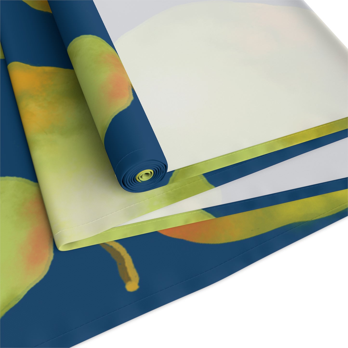 Charming Pear Pattern Table Runner in dark blue and lively pear green.