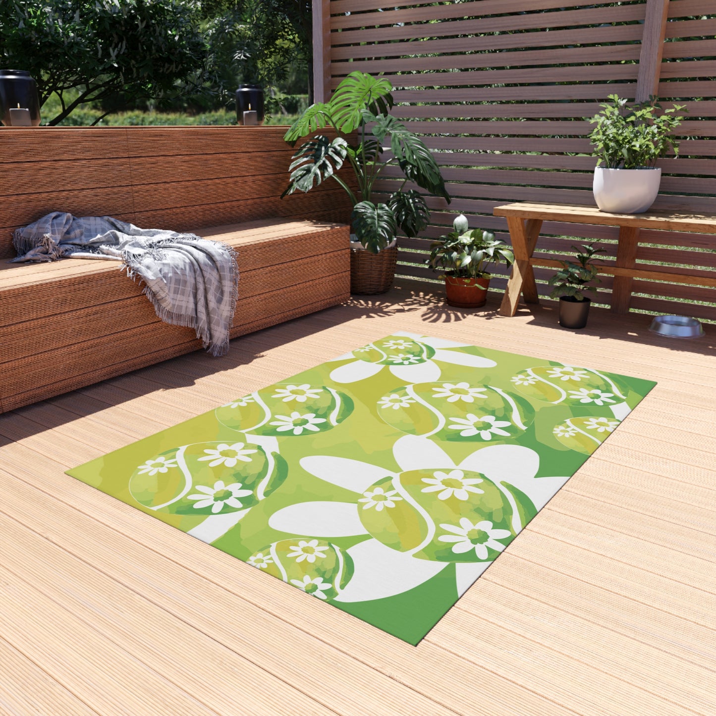 Tennis Daisy Flower Pattern Outdoor Rug - Brighten Your Patio, Garden, or Entryway, Bohemian Decor, Easter Gift, Spring Vibes, Cozy Outdoor Living