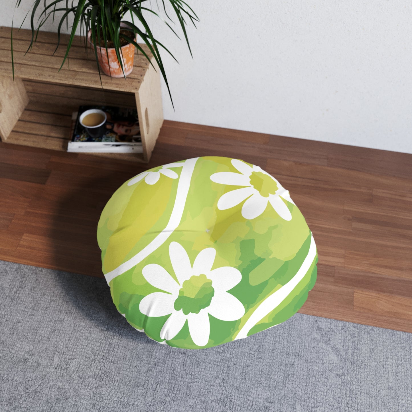 Charming Tennis Ball Floral Tufted Floor Pillow, Cozy Home Décor, Relaxation Accent, Gift for Tennis Lovers, Springtime Vibe