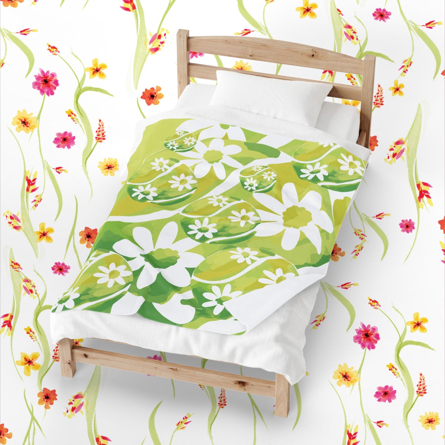 Tennis Ball Daisy Vibrant Floral Velveteen Plush Blanket, Cozy Gift for Home, Spring Decor, Outdoor Picnics, Birthday Present, Tennis gift