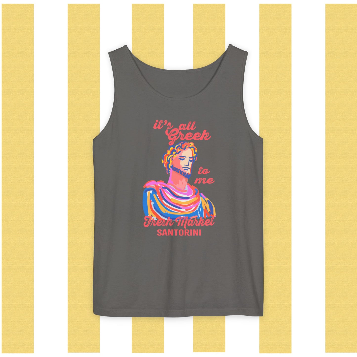 It's All Greek to Me!  Santorini-Inspired Fresh Market Unisex Tank Top, Casual Summer Wear, Beach Vibes, Travel Souvenir, Gift for Her, Vacation Apparel