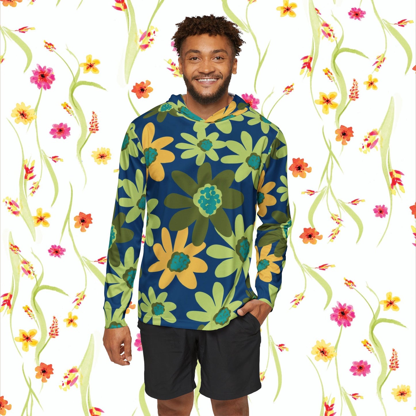 Uni Sex Floral Warmup Hoodie, SPF 50, Athletic Hooded Sweatshirt, Casual Springwear, Workout Gear, Outdoor Layer, Gift for Him or Her