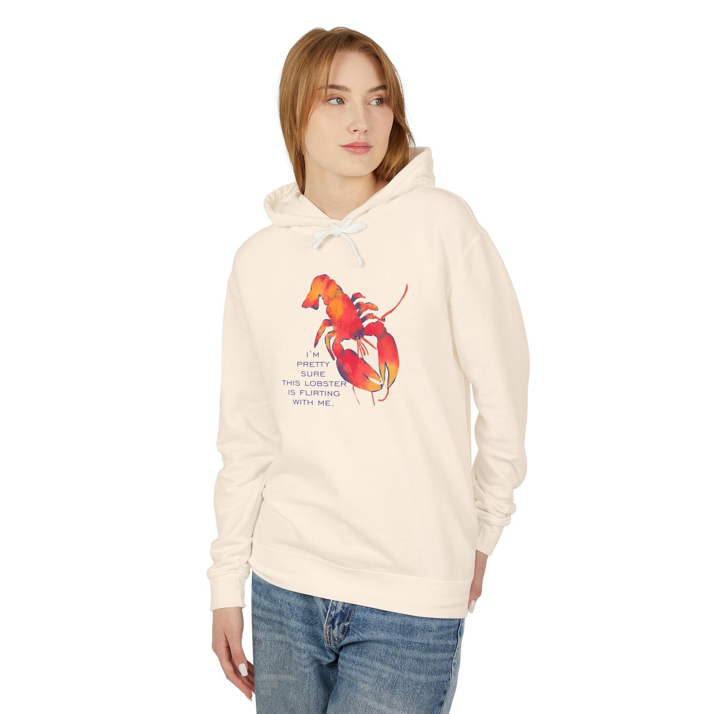 IS THIS LOBSTER FLIRTING WITH ME? Lobster Love Hoodie - Fun Unisex Lightweight Hooded Sweatshirt for Seafood Lovers, Casual Wear, Summer Vibes, Beach Outings, Gift Idea