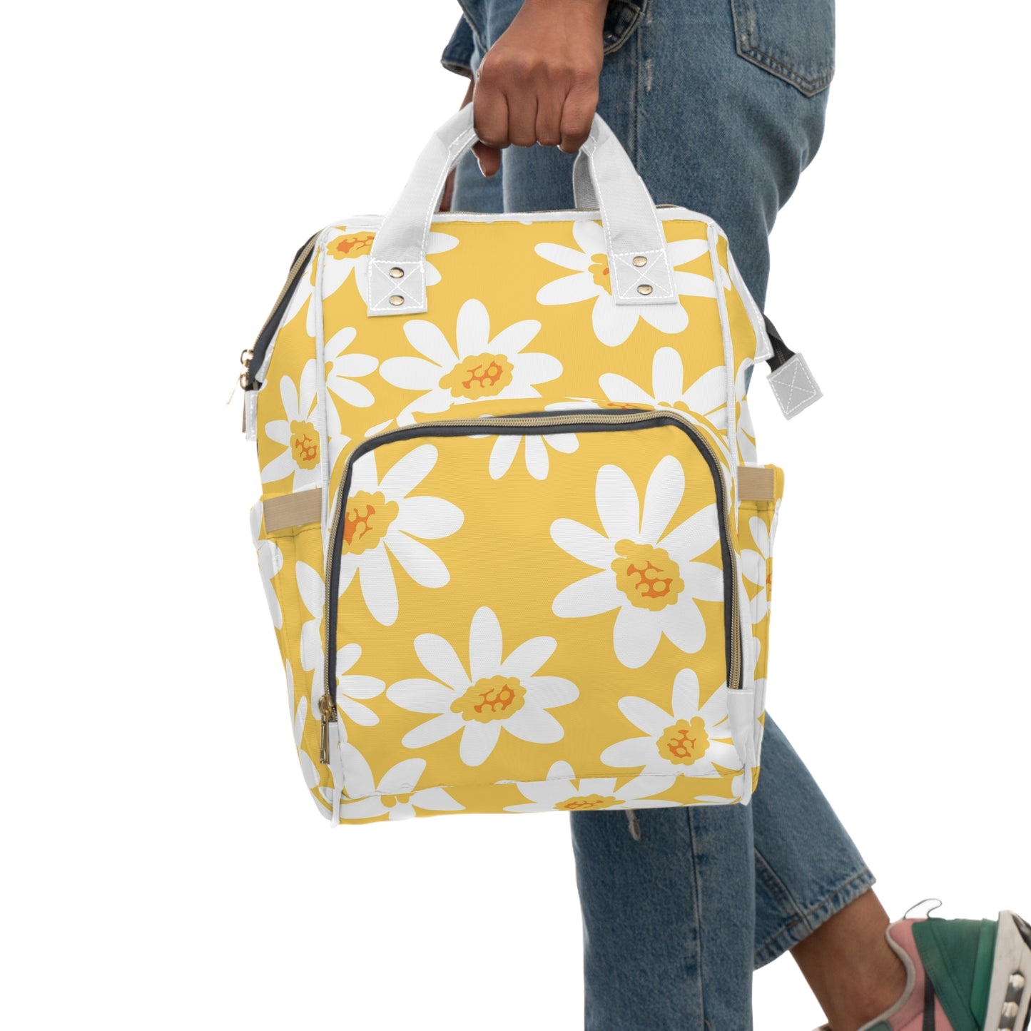 Yellow Daisy Floral Diaper Backpack, Baby Shower Gift, Toddler Bag, Modern Mom Backpack, Functional Baby Gear, Summer Accessory