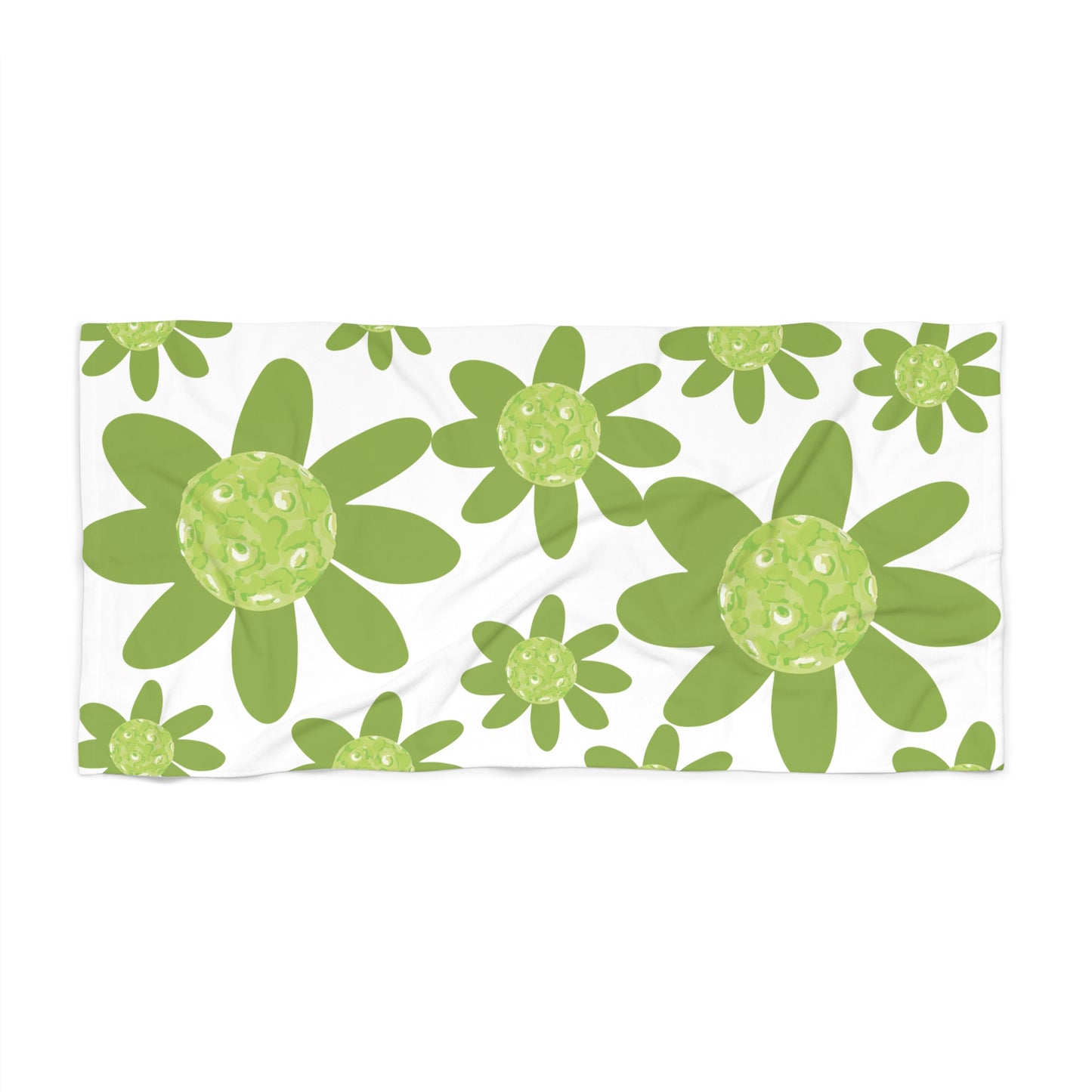 Floral Pickleball Green Daisy Beach Towel | Vibrant Summer Towel for Pool Days, Beach Trips, Spa Relaxation, Picnic Essentials, Gift for Nature Lovers