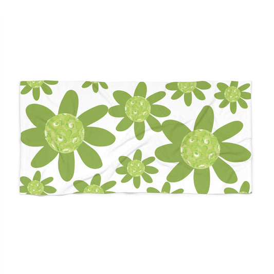 Floral Pickleball Green Daisy Beach Towel | Vibrant Summer Towel for Pool Days, Beach Trips, Spa Relaxation, Picnic Essentials, Gift for Nature Lovers