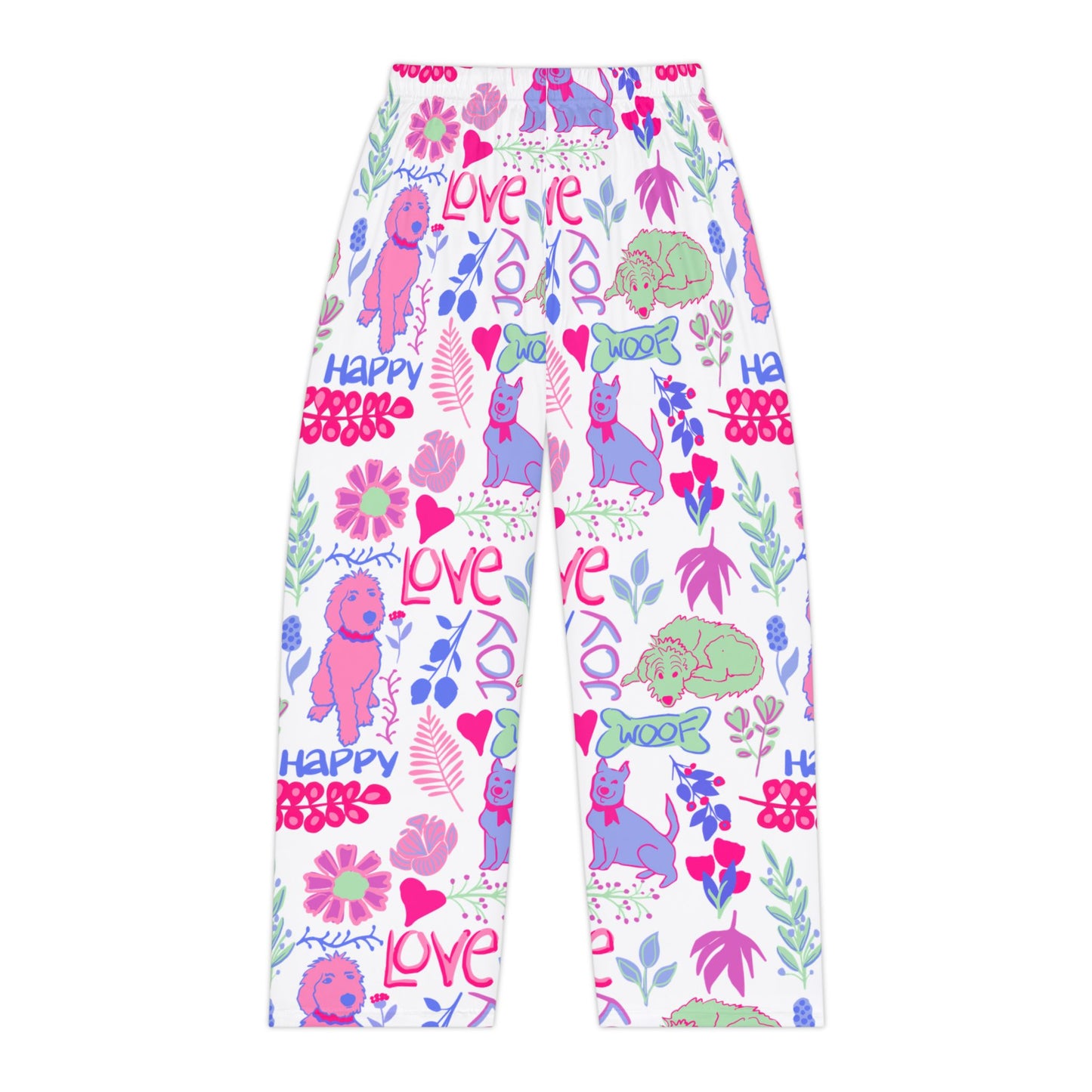 Pajama Pants — Cute Floral & Dog Love All-Over Print Women's Sleep Pants