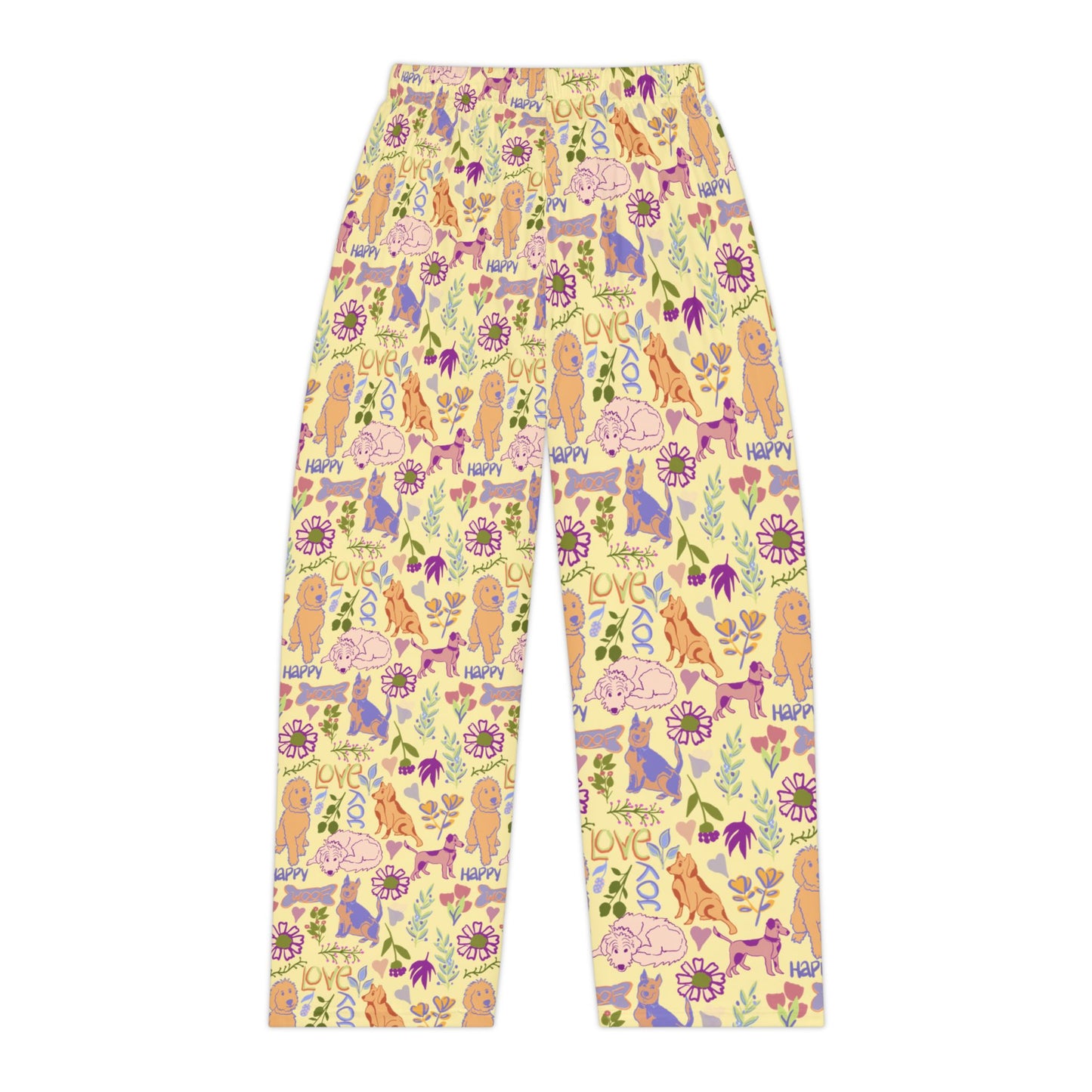 Dog and Puppy Garden Pajama Pants — Floral Allover Print Sleepwear