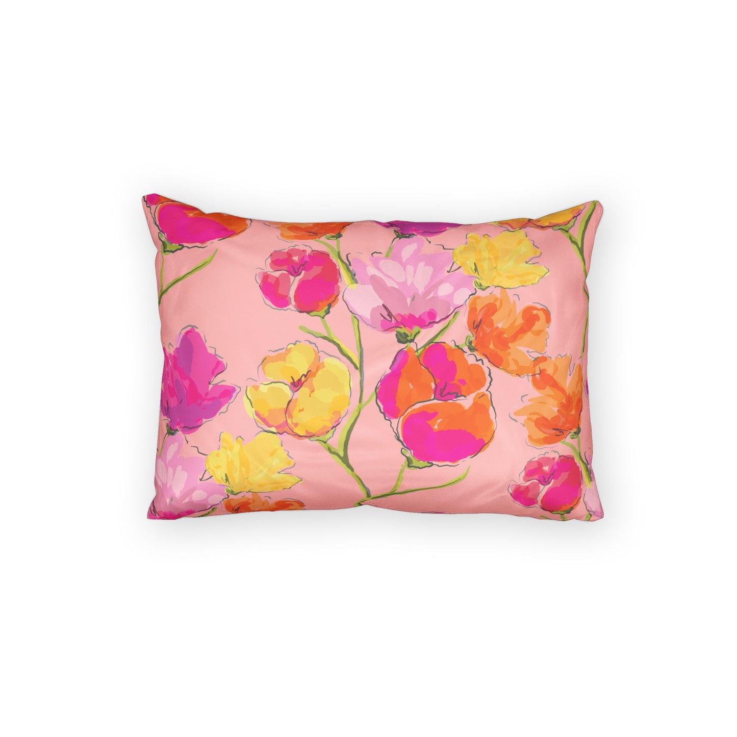 Floral Watercolor Pillow Case — Pink Tulip Garden Accent
