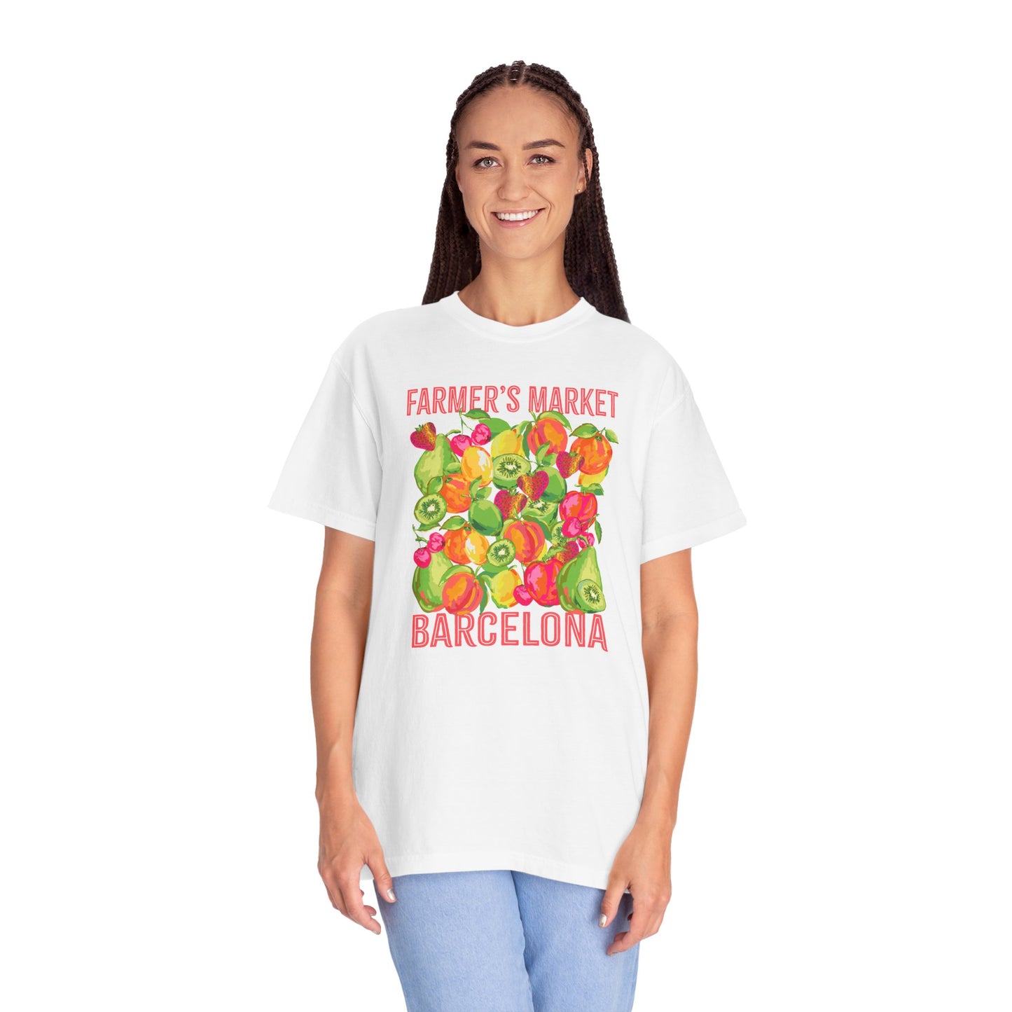 Barcelona Farmers Market T-Shirt | Unisex Garment-Dyed Tee, Cute Summer Style, Gift for Foodies, Market Lover's Apparel, Barcelona Graphic Tee