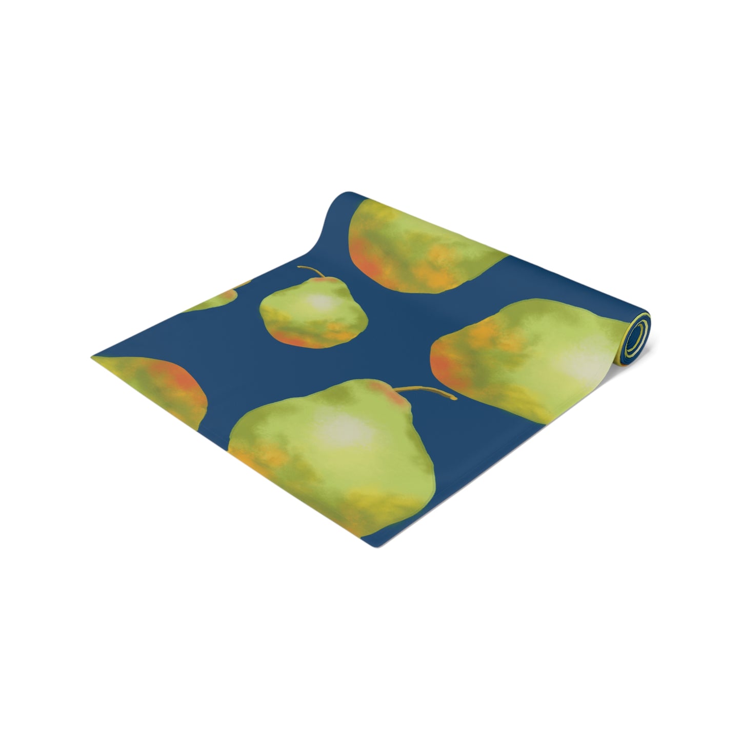 Charming Pear Pattern Table Runner in dark blue and lively pear green.
