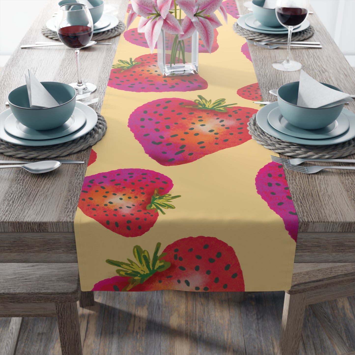 Whimsical Strawberry Table Runner, Fruit Decor for Kitchen, Dining Table Accessory, Perfect for Summer Parties
