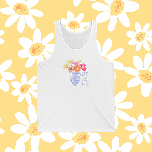 Be a Daisy! Floral Print Unisex Jersey Tank, Summer Top, Casual Wear, Gift for Her, Beach Outfit, Vintage Floral Tank Top with original Watercolor by Ally Hunt