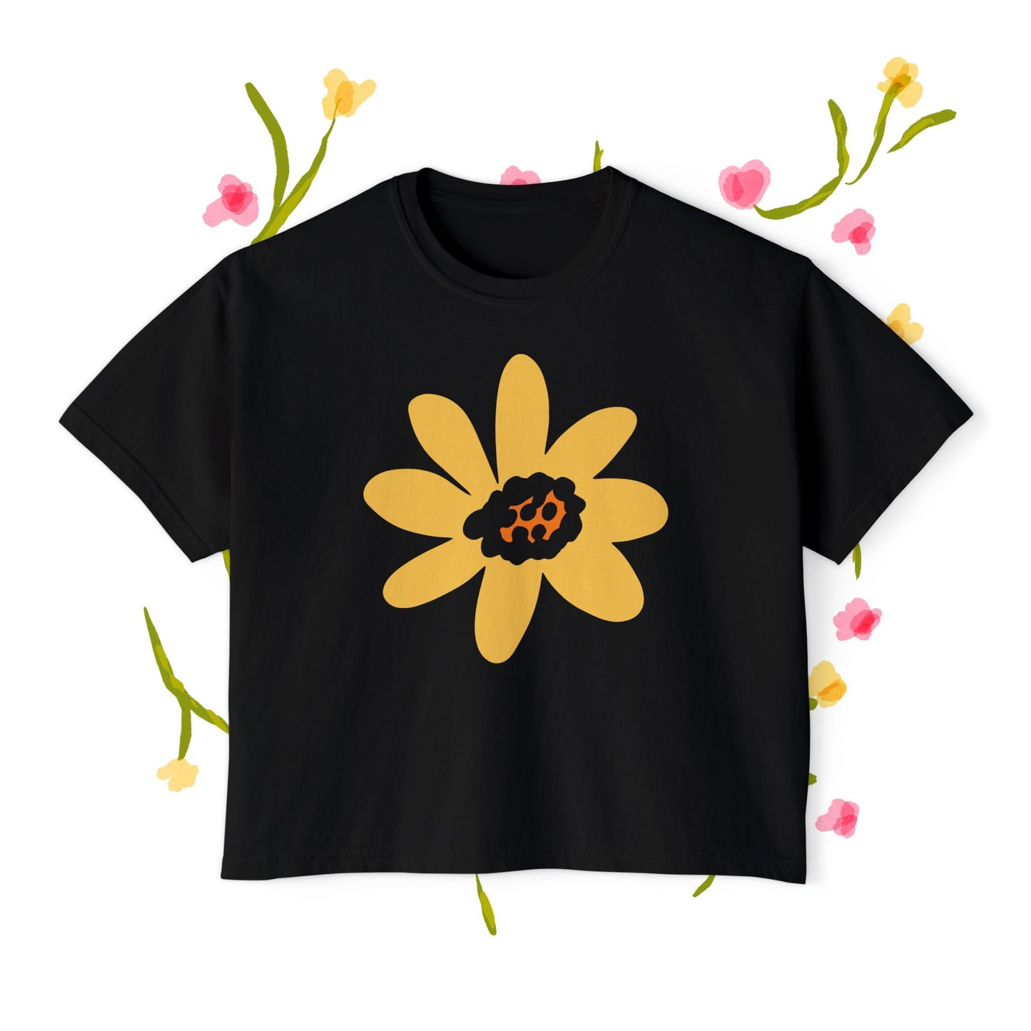 Sunny Floral Women's Boxy Tee - Casual Comfort for Every Occasion