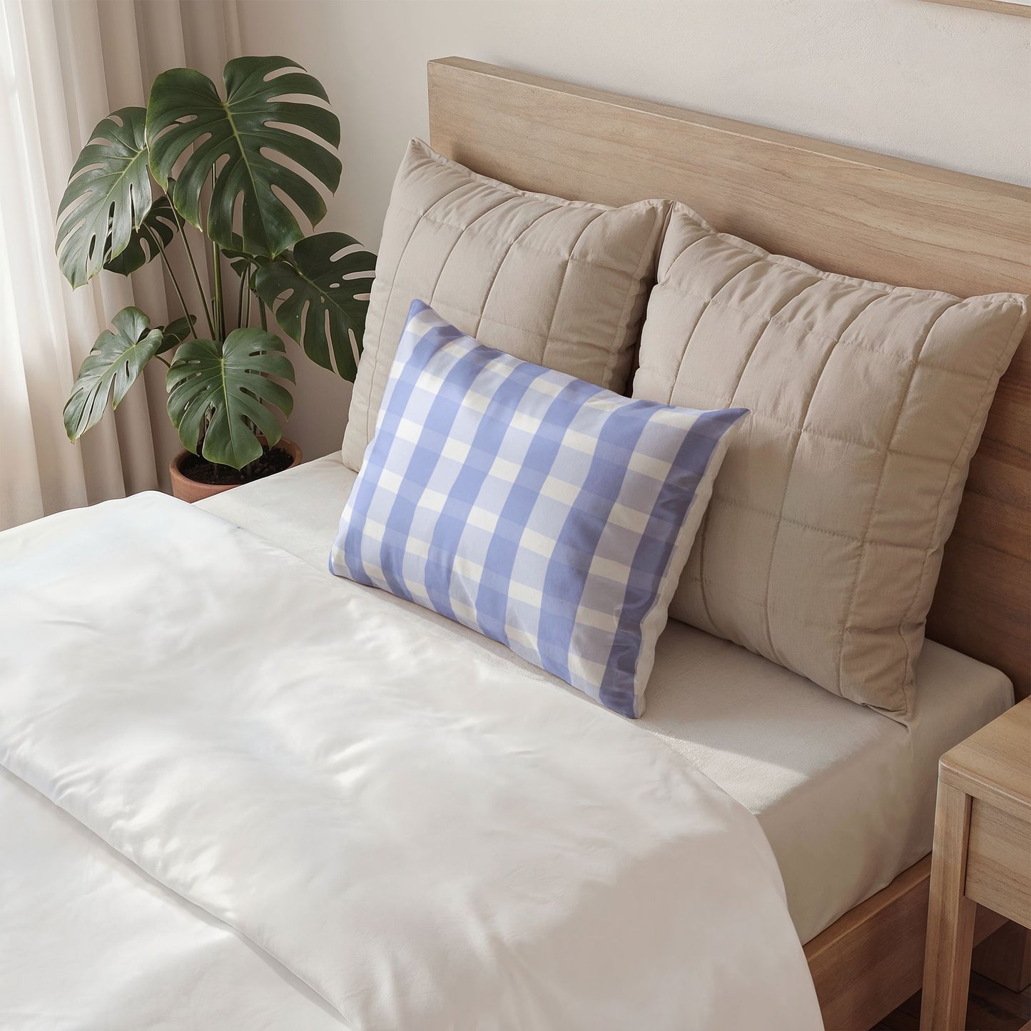Periwinkle Blue Gingham Cotton Pillow Sham — Classic Checked Decorative Pillowcase