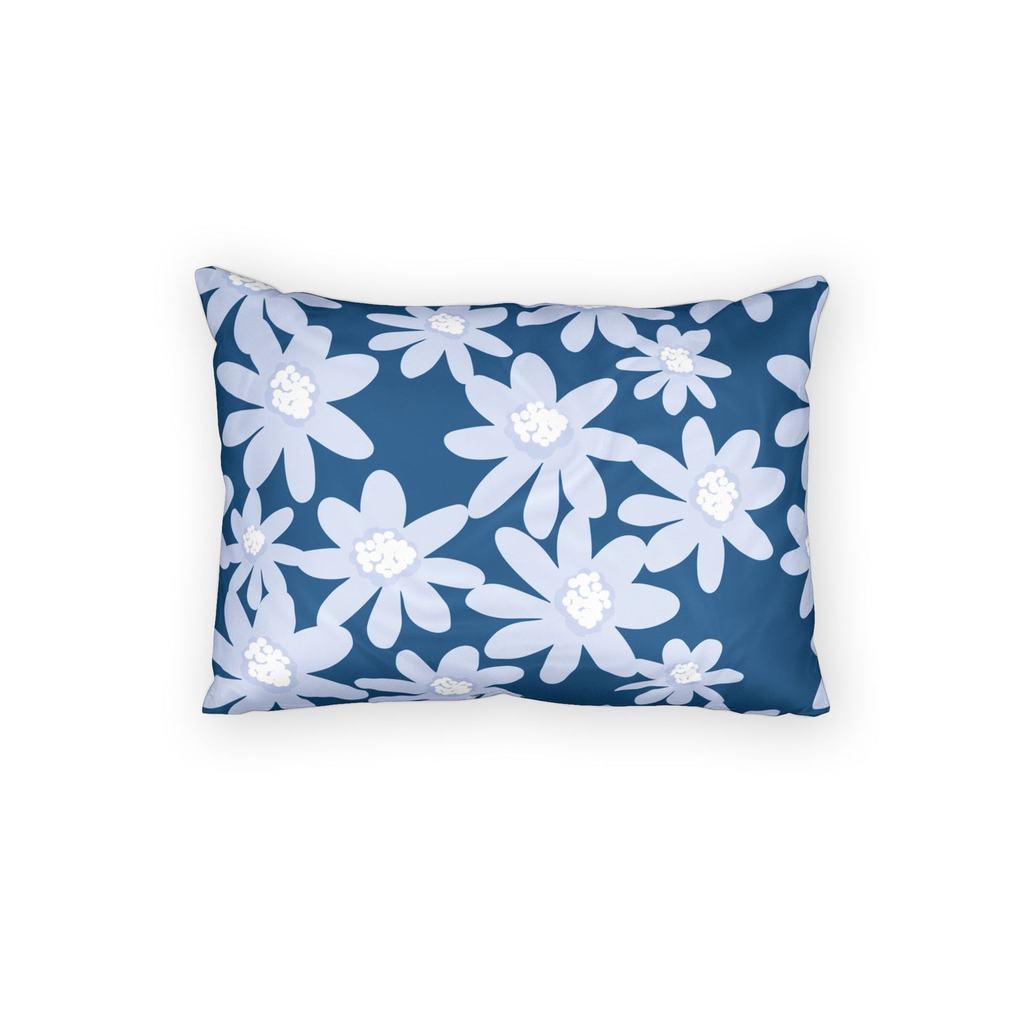 Floral Navy Cotton Pillow Sham — Blue White Daisy Decorative Pillowcase