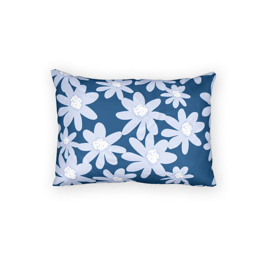 Floral Navy Cotton Pillow Sham — Blue White Daisy Decorative Pillowcase