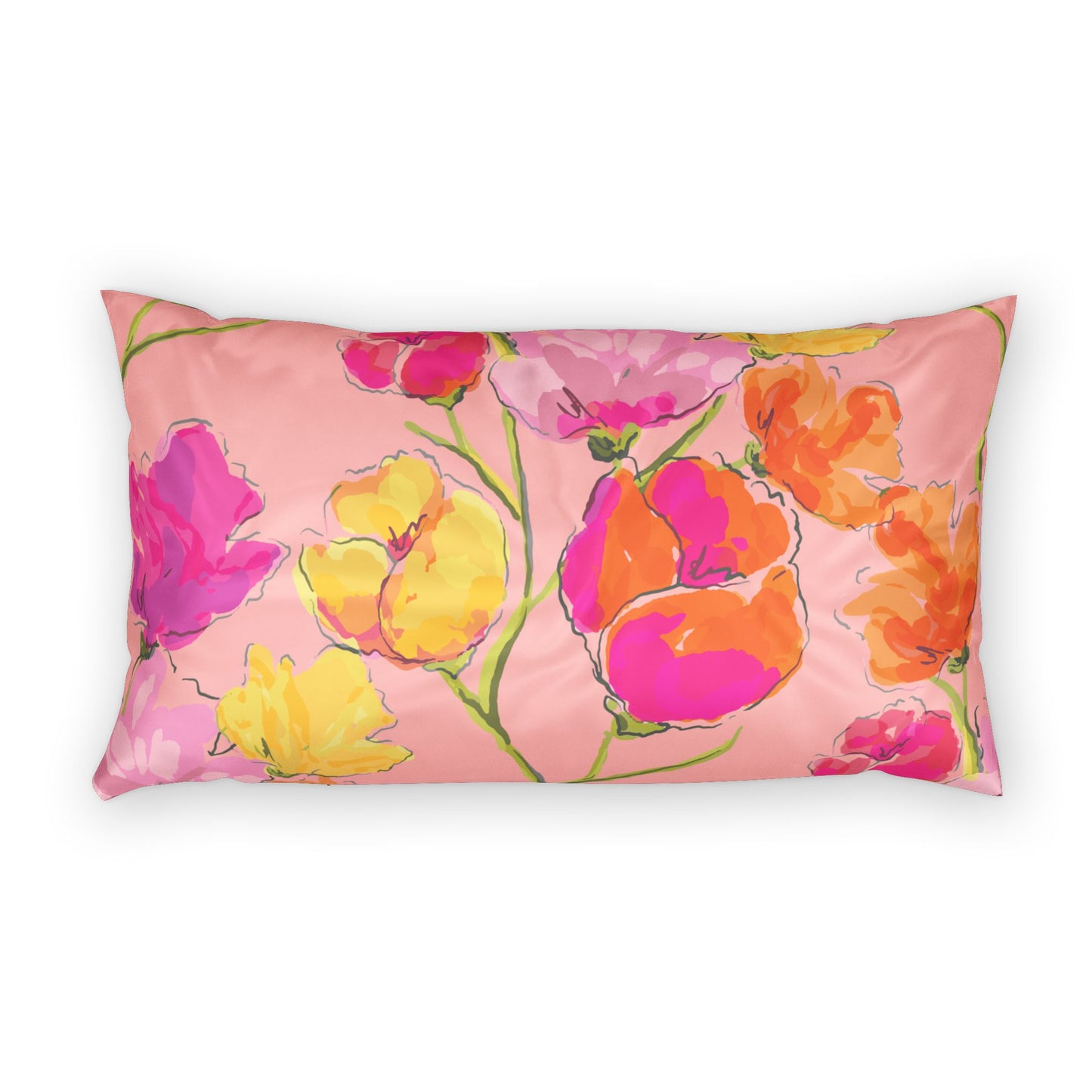 Floral Watercolor Pillow Case — Pink Tulip Garden Accent
