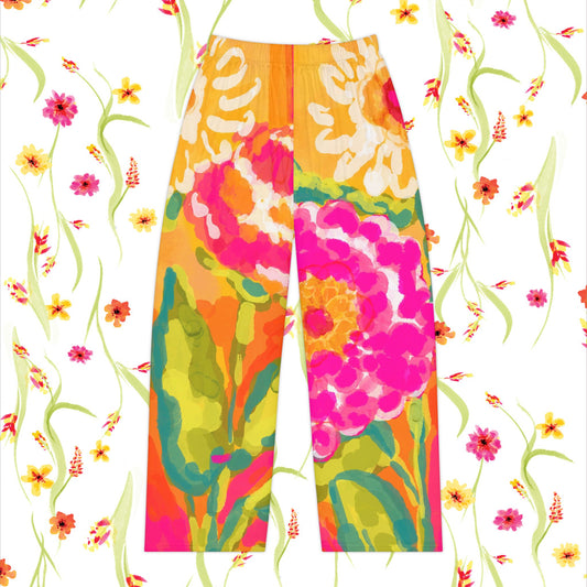 Floral Lounge Pajama Pants — Vibrant Watercolor Floral Print