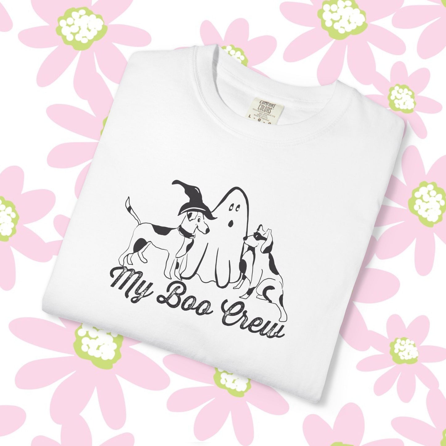 My Boo Crew Halloween T-Shirt, Cute Dog Ghost Tee, Unisex Garment-Dyed Shirt, Pet Lovers Gift, Autumn Apparel, Fun Halloween Outfit