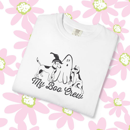 My Boo Crew Halloween T-Shirt, Cute Dog Ghost Tee, Unisex Garment-Dyed Shirt, Pet Lovers Gift, Autumn Apparel, Fun Halloween Outfit