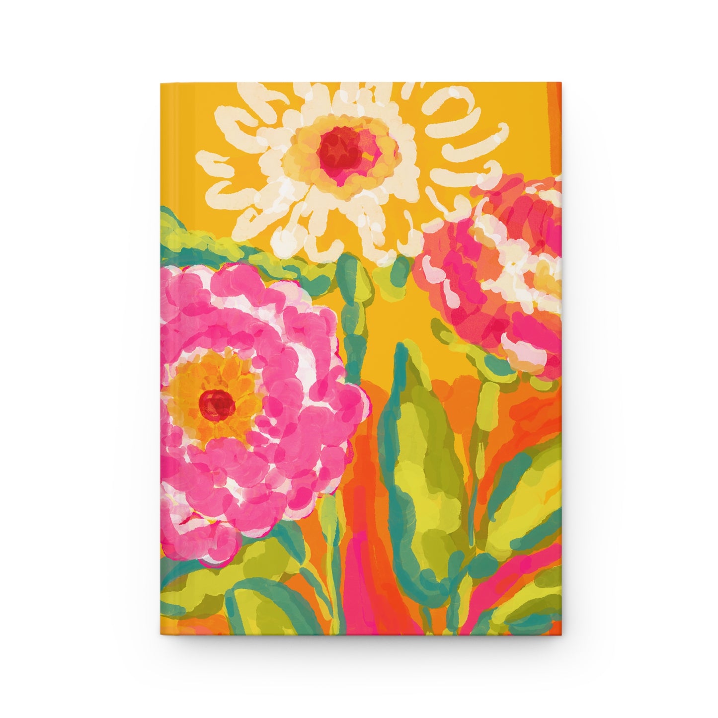 Floral Watercolor Hardcover Journal — Bright Pink & Yellow Flower Notebook