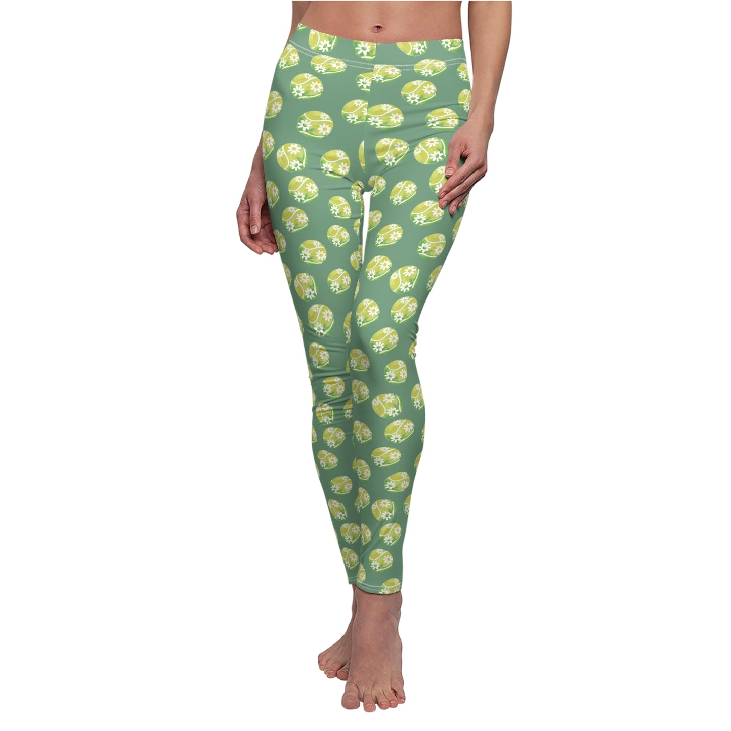 Green and Yellow Tennis Ball Pattern Leggings — Women’s Casual All-Over-Print Yoga Leggings