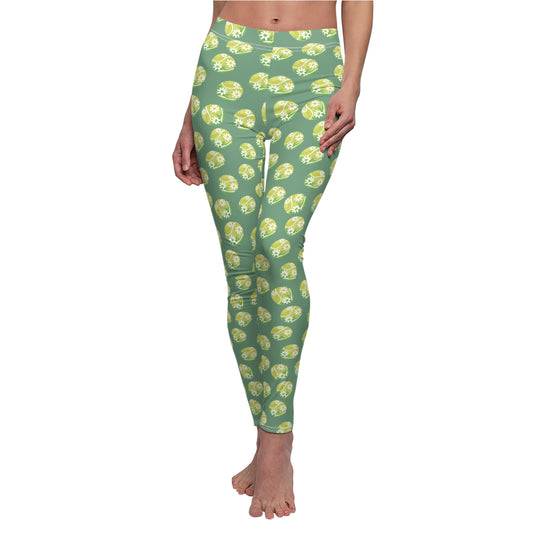 Green and Yellow Tennis Ball Pattern Leggings — Women’s Casual All-Over-Print Yoga Leggings
