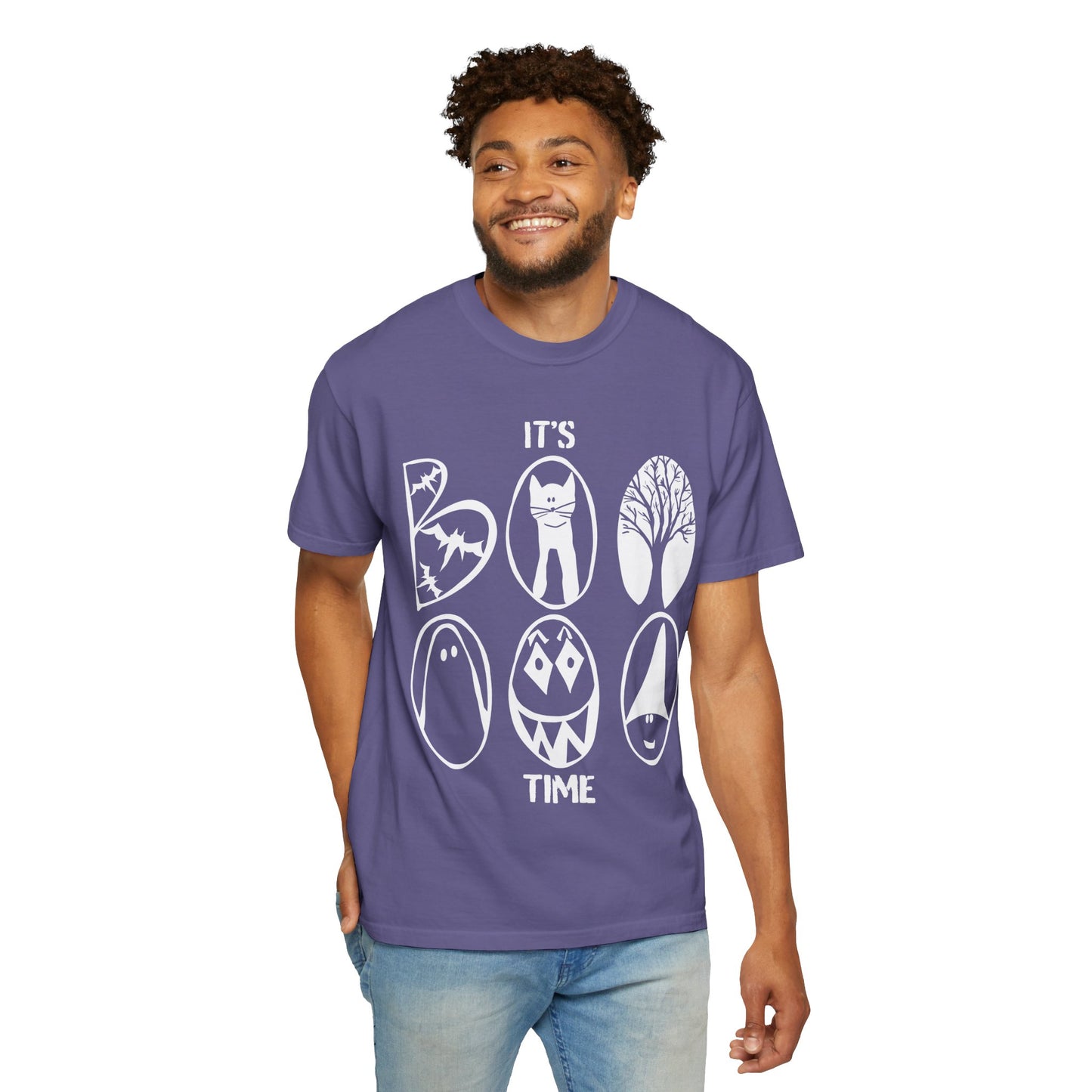 "IT'S BOO TIME" Halloween Themed T-shirt, Spooky Graphic Tee, Unisex T-shirt for Fall, Vintage Style Halloween Shirt, Perfect for Halloween Party