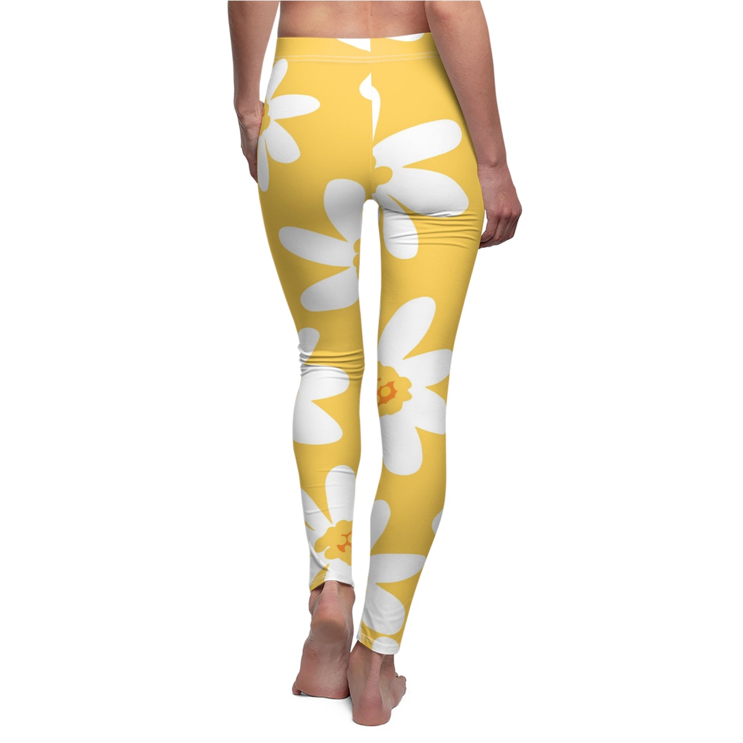 Daisy Print Leggings — Yellow Floral All-Over Print Women's Leggings