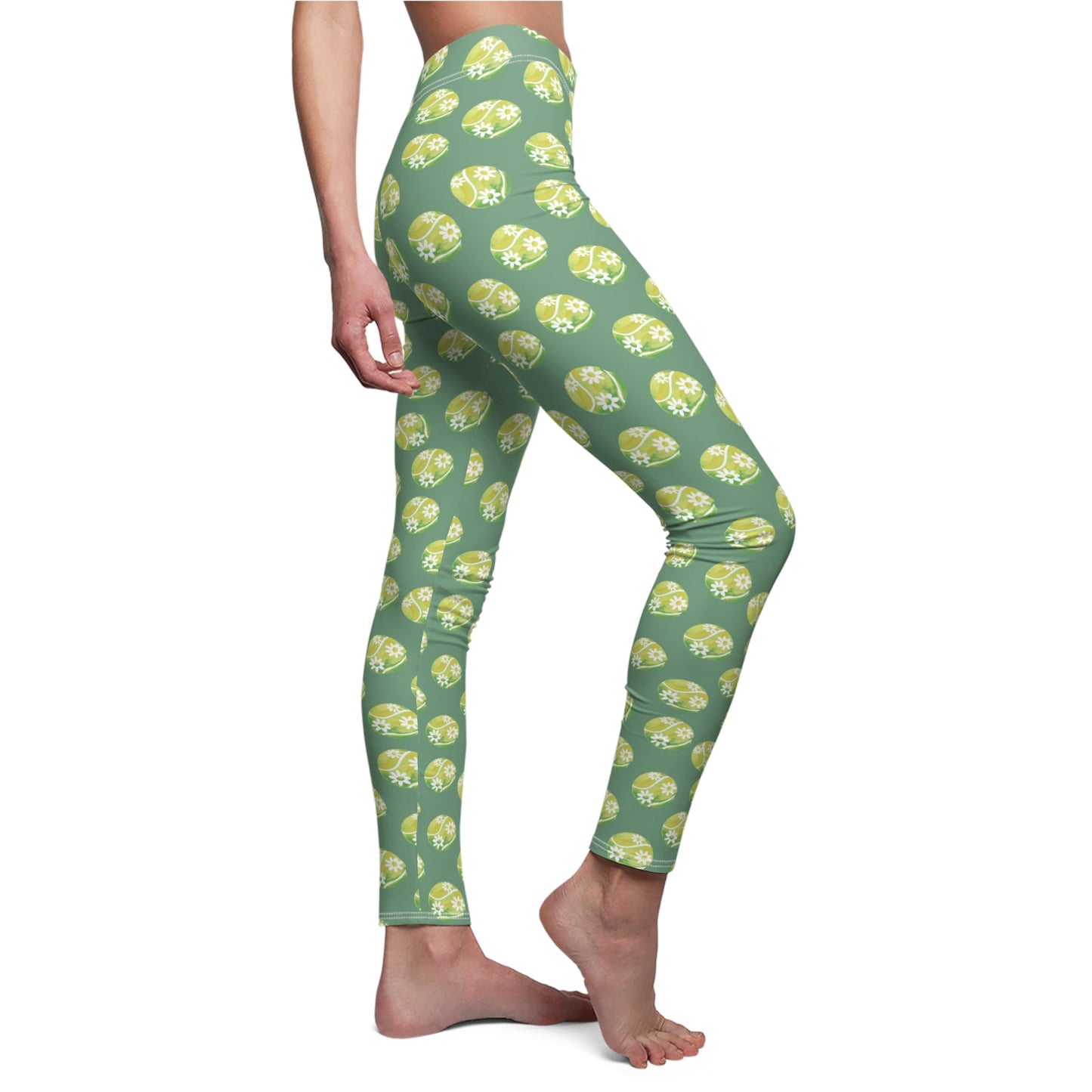 Green and Yellow Tennis Ball Pattern Leggings — Women’s Casual All-Over-Print Yoga Leggings