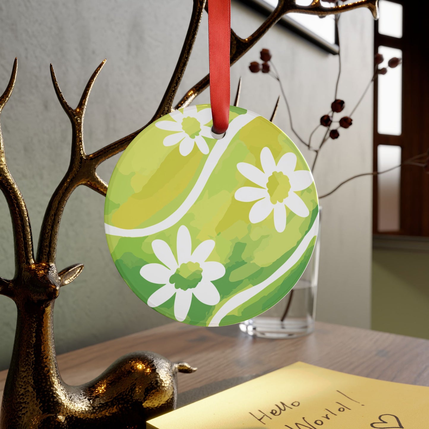 Tennis Daisy Floral  Acrylic Christmas Ornament, Spring Decor, Holiday Gift, Year-Round Decoration, Personalized Memories