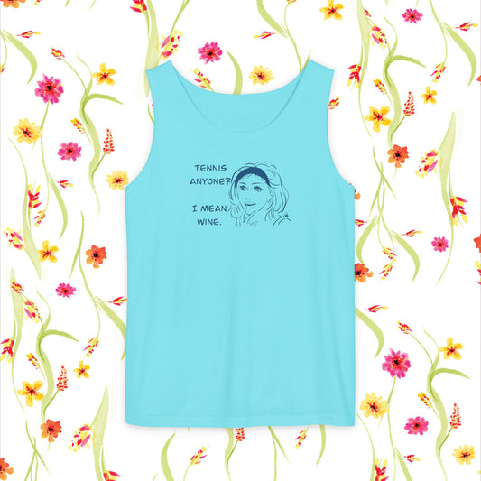 TENNIS ANYONE?  I MEAN WINE.: Tennis and Wine Tank Top - Cute Summer Tee for Wine Lovers, Sports Enthusiasts, Perfect for Gifts, BBQs, Parties
