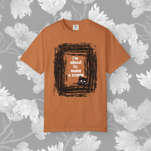 I'm About to Make a Scene...Spooky Artistic black Cat T-Shirt, Unisex Graphic Tee, Gift for Cat Lovers, Casual Wear, Cute Cat Design Shirt, Halloween Shirt