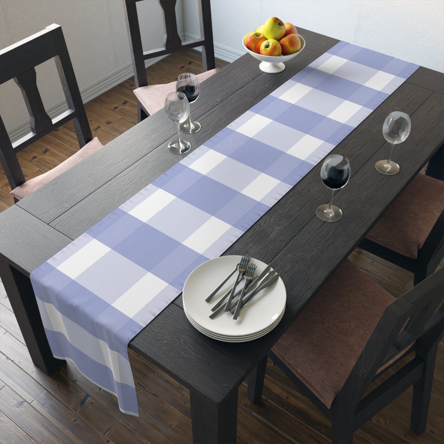Periwinkle Gingham Table Runner — Casual Elegant Large-Scale Blue Check
