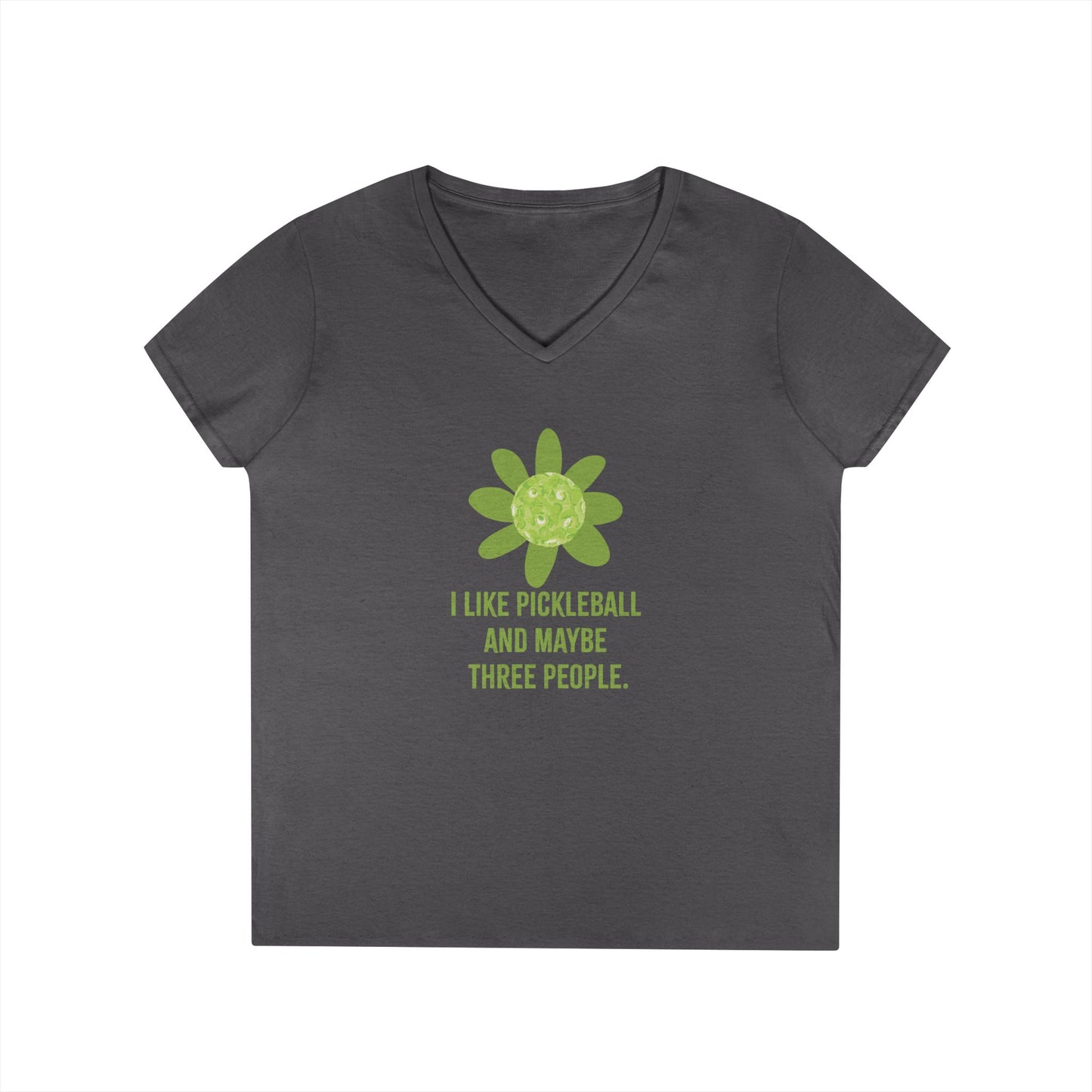 "I like Pickleball and Maybe three People" Humourous Whimsical V-Neck Tee, Fun T-Shirt for Pickleball Lovers , Gift for Friends, Eco-Friendly Apparel, Casual Wear