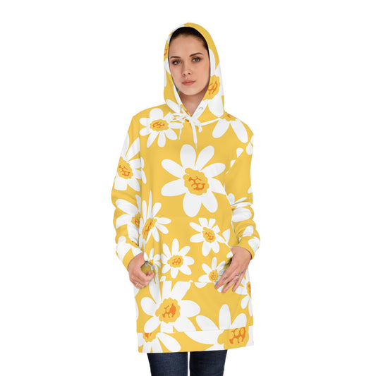 Sunny Daisy Women's Hoodie Dress, Floral AOP Lounge Wear, Spring Fashion, Casual Outfit, Gift for Her