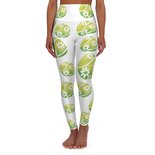 High Waisted Tennis Daisy Floral Yoga Leggings, Comfortable Workout Pants, Activewear for Women, Trendy Athleisure, Gift for Fitness Lovers