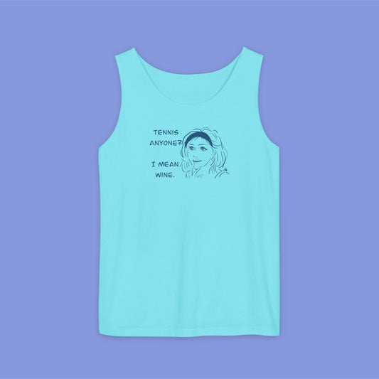 TENNIS ANYONE?  I MEAN WINE.: Tennis and Wine Tank Top - Cute Summer Tee for Wine Lovers, Sports Enthusiasts, Perfect for Gifts, BBQs, Parties