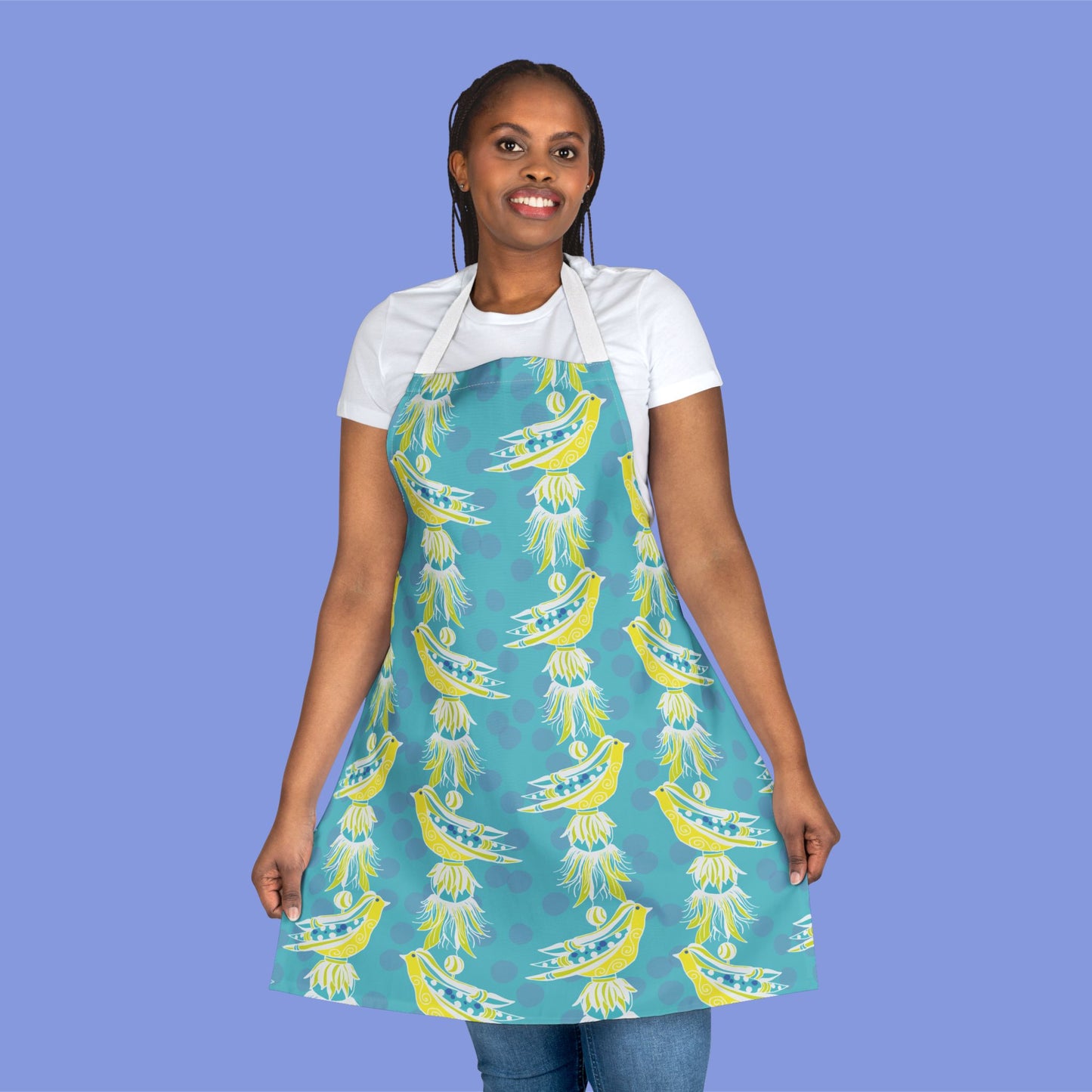 Bright Turquoise Tassel Bird Pattern Apron - Colorful Cooking Gift, Kitchenware for Chefs, Stylish BBQ Accessory, Home Cooking Fun, Unique Gift Idea