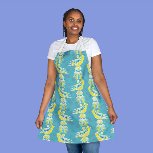 Bright Turquoise Tassel Bird Pattern Apron - Colorful Cooking Gift, Kitchenware for Chefs, Stylish BBQ Accessory, Home Cooking Fun, Unique Gift Idea