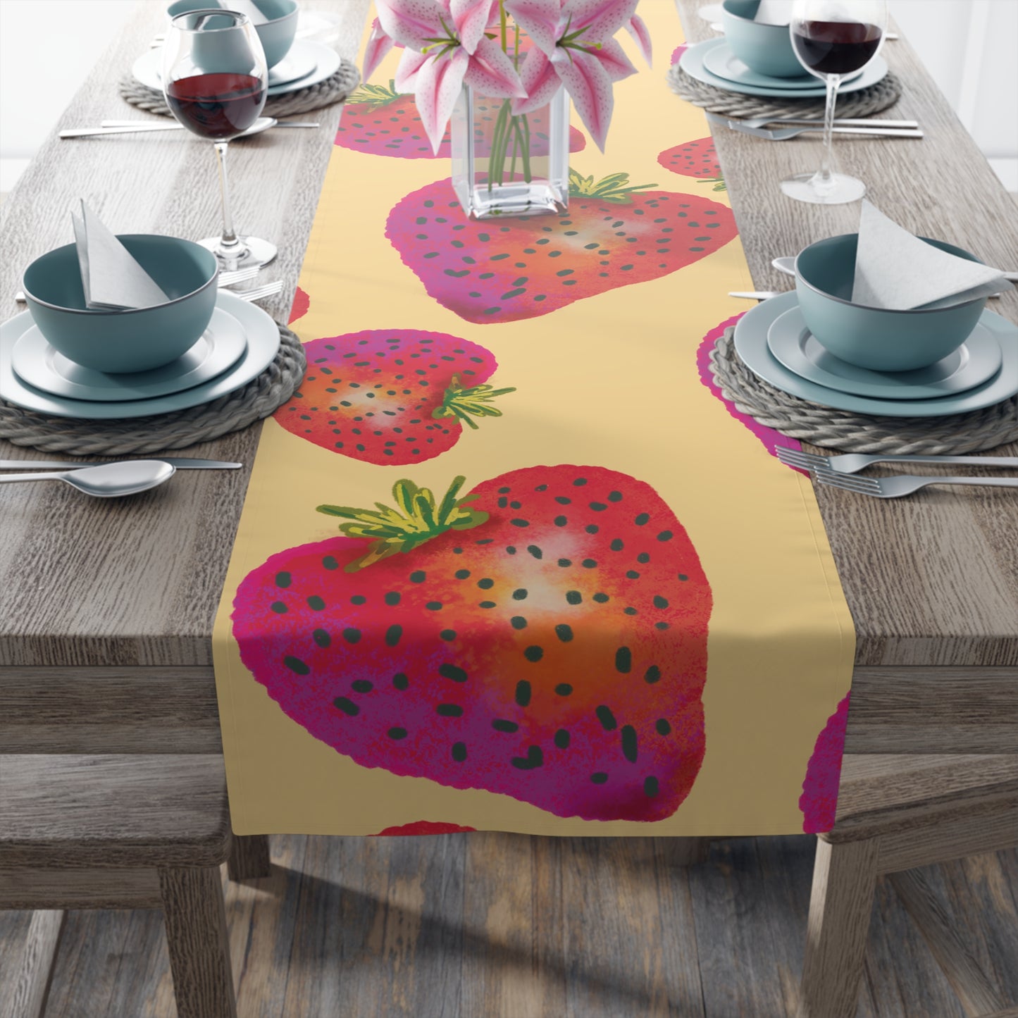 Whimsical Strawberry Table Runner, Fruit Decor for Kitchen, Dining Table Accessory, Perfect for Summer Parties
