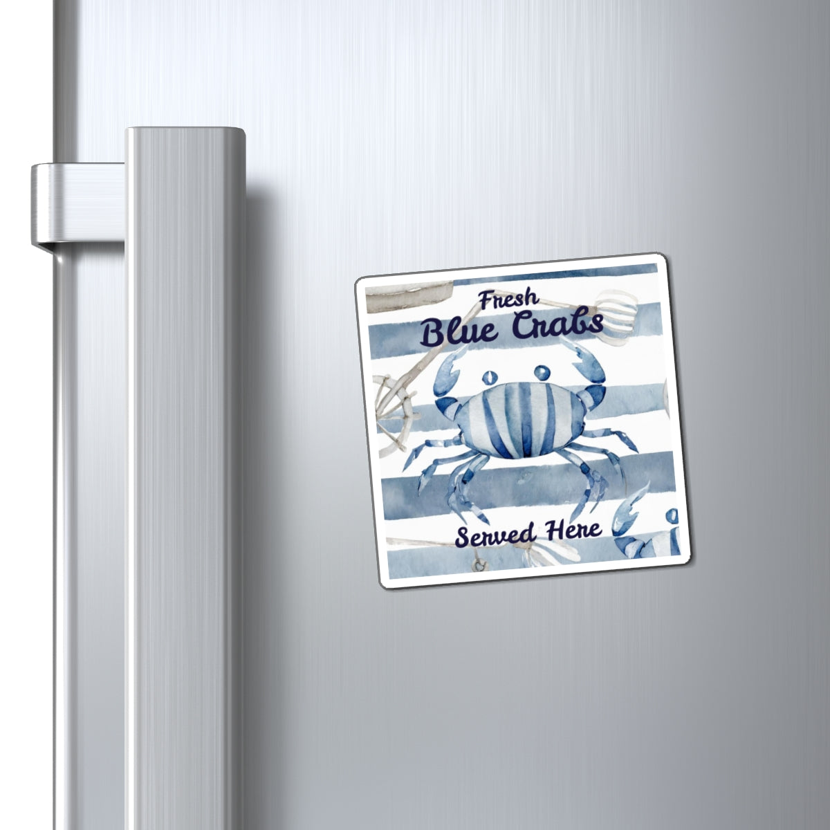 Blue Crab Kitchen Magnet — "Fresh Blue Crabs Served Here" Nautical Coastal Decor