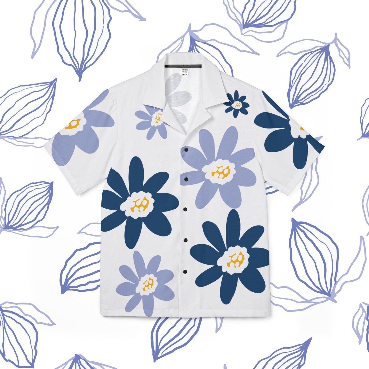Men's or Woman's Blue Daisy Floral Hawaiian Shirt, Tropical Vacation Wear, Beach Party Attire, Summer Chill Outfit, Luau Celebration Shirt