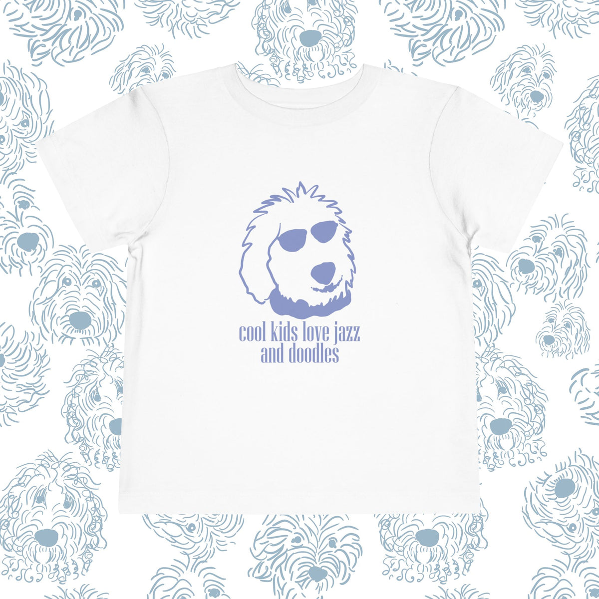 Toddler Tee — "Cool Kids Love Jazz and Doodles" Dog Graphic