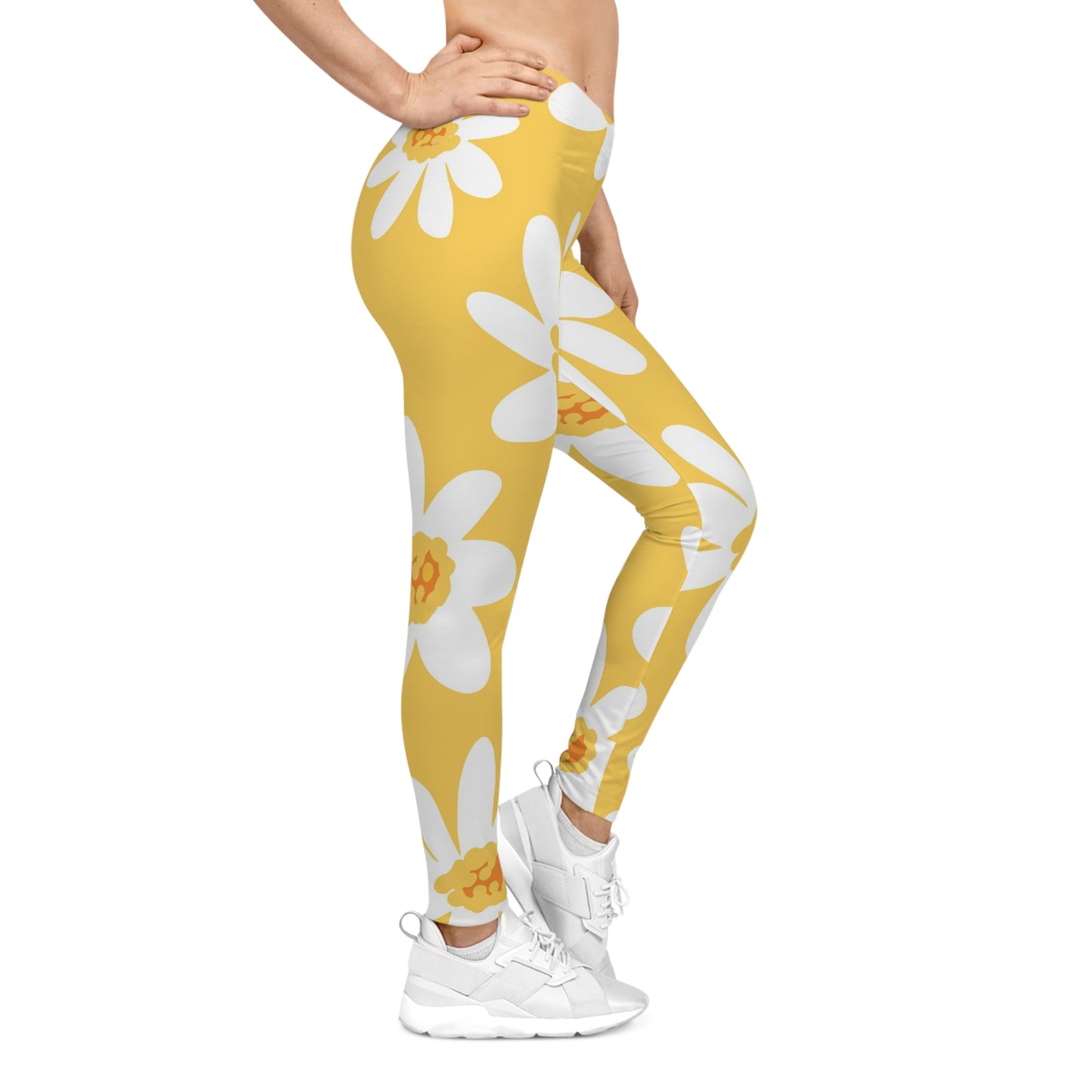 Women's Floral Daisy Print Leggings, Summer Activewear, Yoga Pants, Casual Outfit, Gift for Her, Flower Pattern Leggings