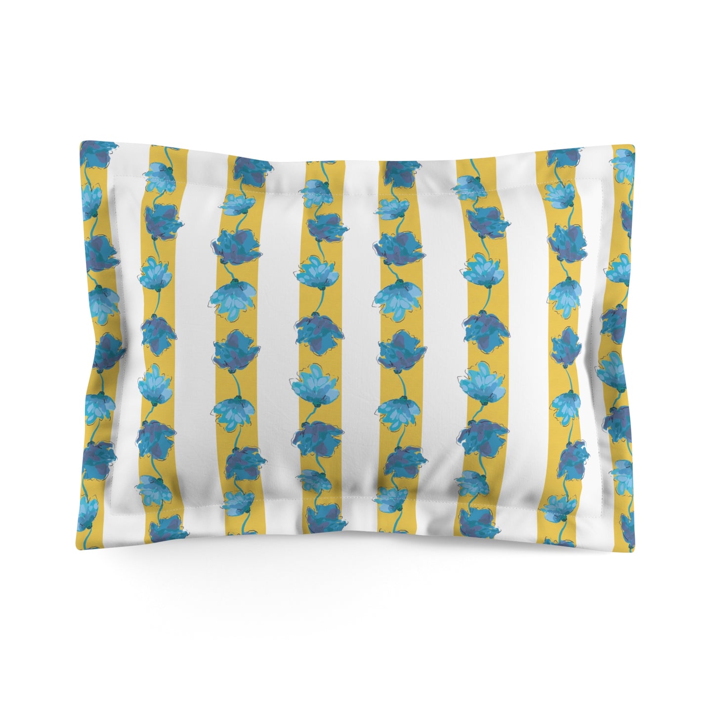 Blue and Yellow Garland Floral Microfiber Pillow Sham | Cozy Bedroom Decor, Blue Leaf Pattern, Home Textile, Gift Idea for Her, Bed Accessories