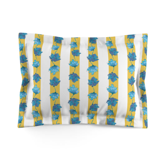 Blue and Yellow Garland Floral Microfiber Pillow Sham | Cozy Bedroom Decor, Blue Leaf Pattern, Home Textile, Gift Idea for Her, Bed Accessories