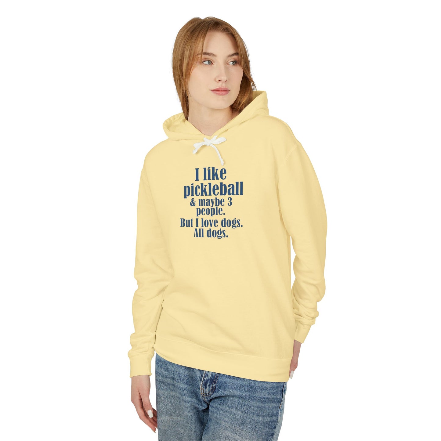 "I like pickleball and maybe three people, but I love all dogs." Pickleball Lover's Hoodie | Sports Sweatshirt, Funny Pickleball Gift, Activewear, Unisex Apparel, Fun Sportswear