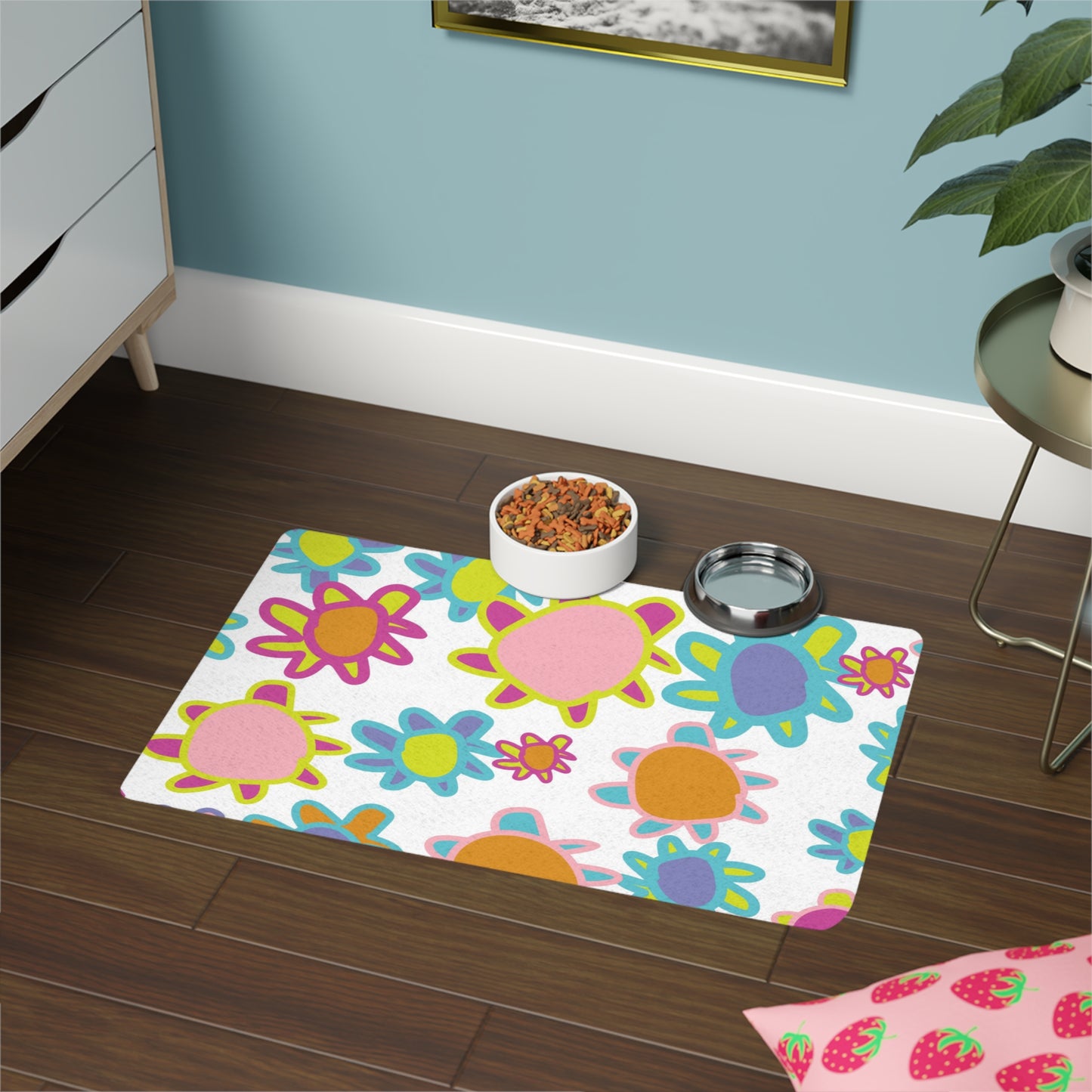 Colorful Flower Pet Food Mat for Cats & Dogs, Cute Pet Feeding Mat, Non-Slip Food Tray, Dog Dish Mat, Fun Floral Design, Pet Gift